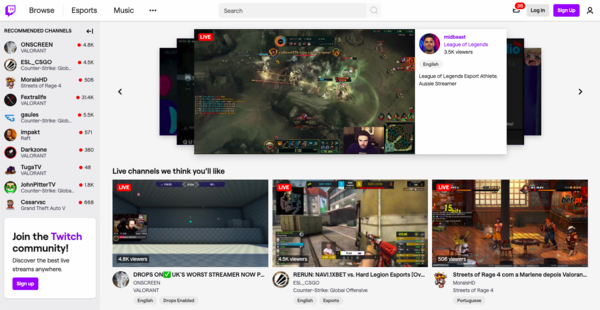 Livestream game channels on Twitch